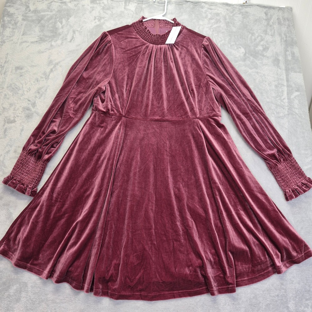 Baltic Born 3XL Velvet Smocked High Neck Dress Mulberry Wine Long Sleeve NWT
